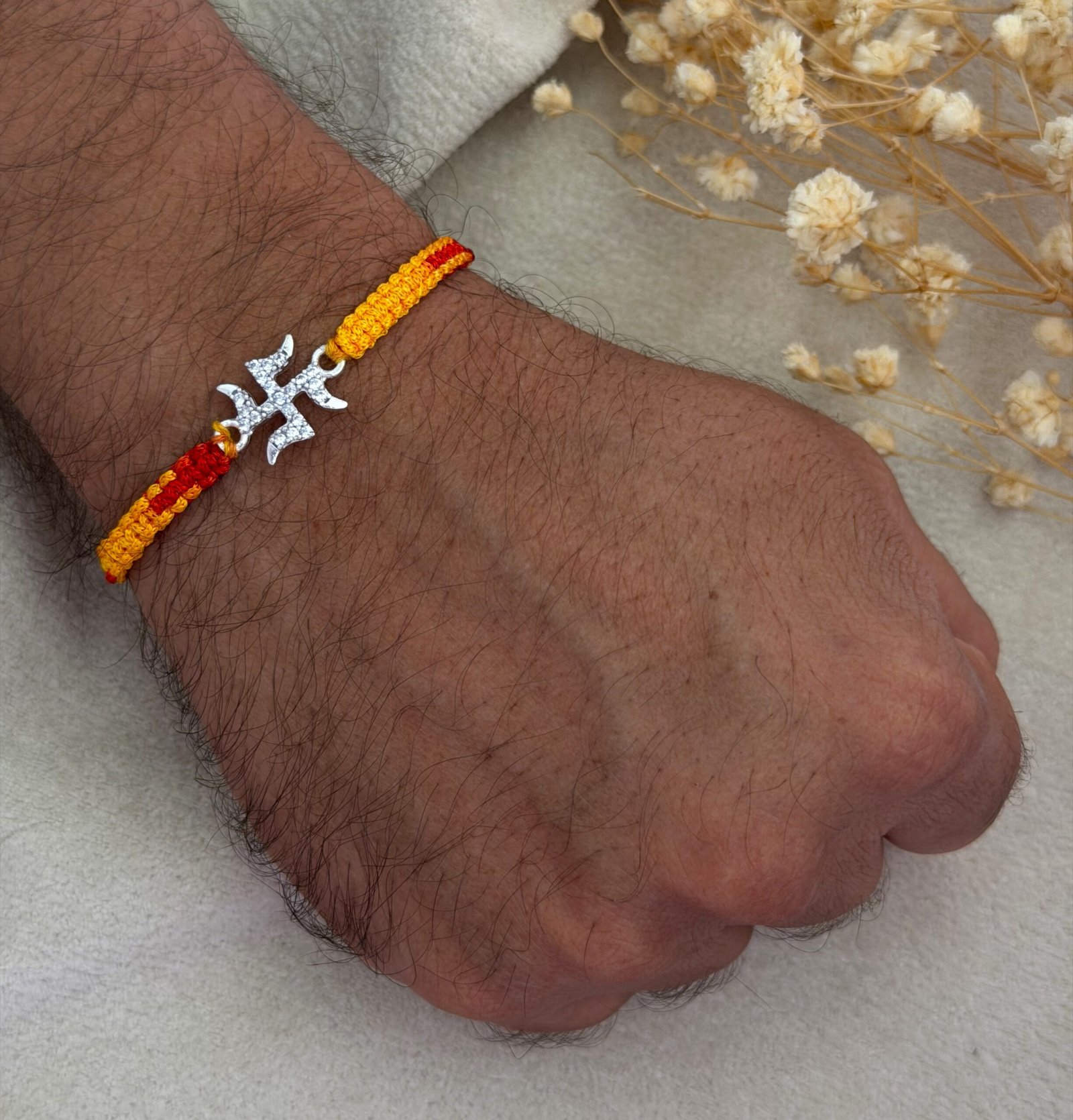 Swastik micro stone silver rakhi - Image 2