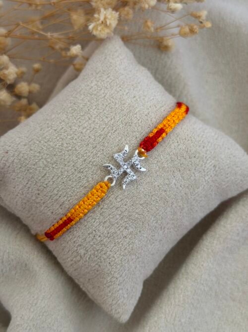Swastik micro stone silver rakhi