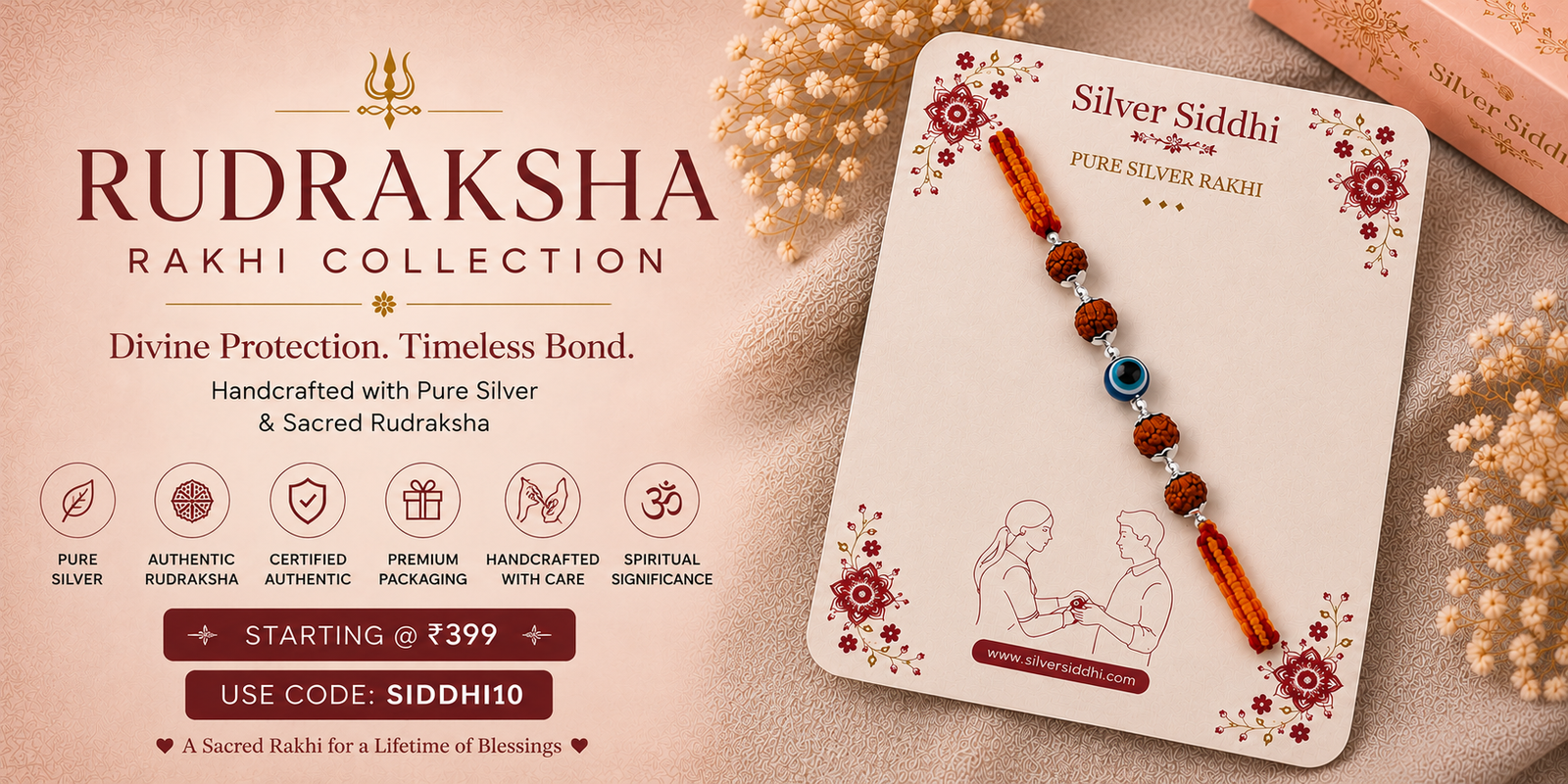 silver rudraksha rakhi