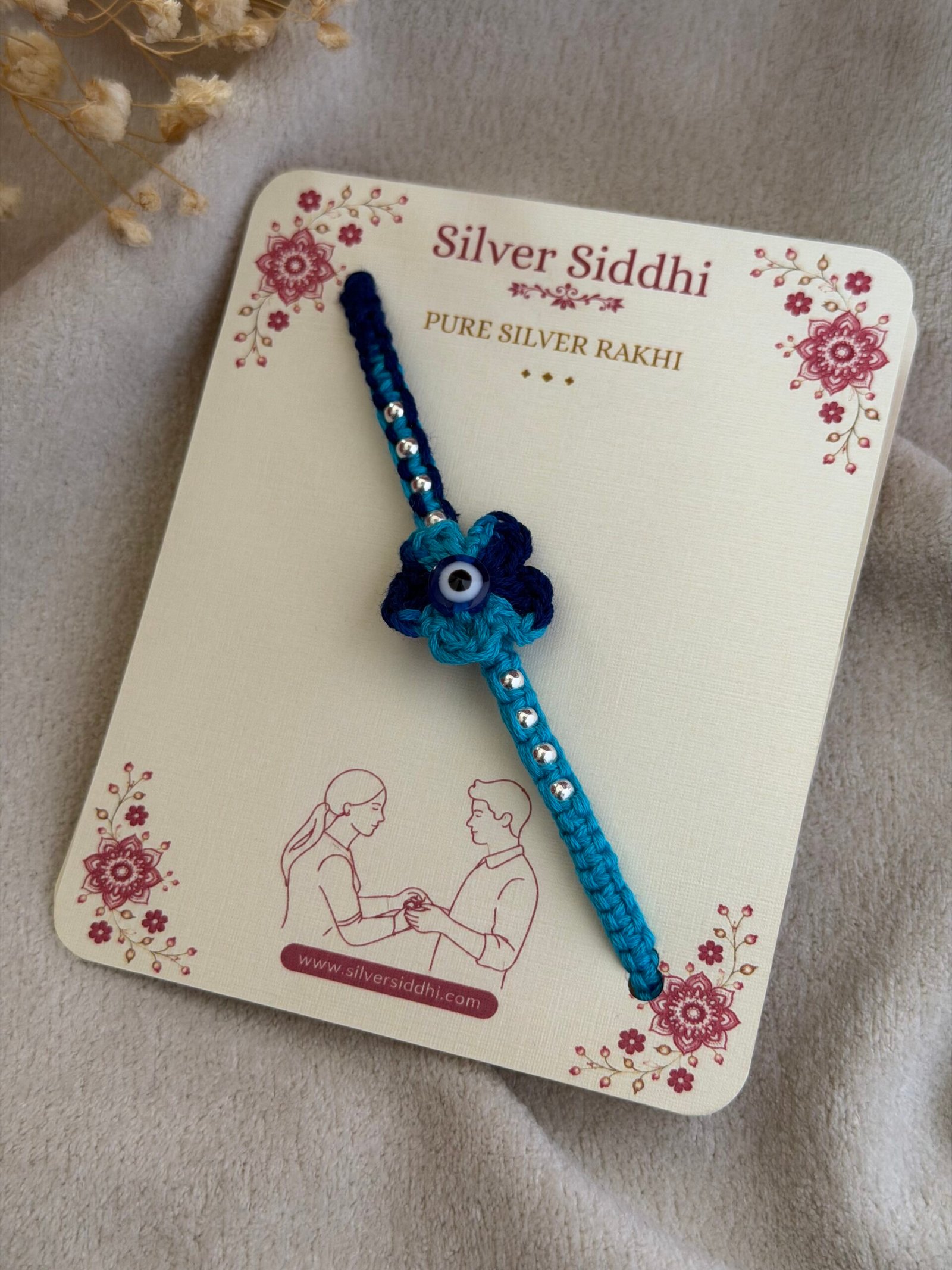 Evil eye Crochet Flower Silver Rakhi - Image 3