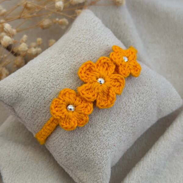 Yellow Crochet Flower Silver Rakhi