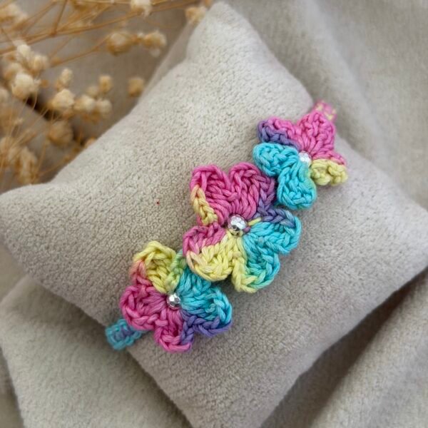 Pastel color Crochet Flower Silver Rakhi