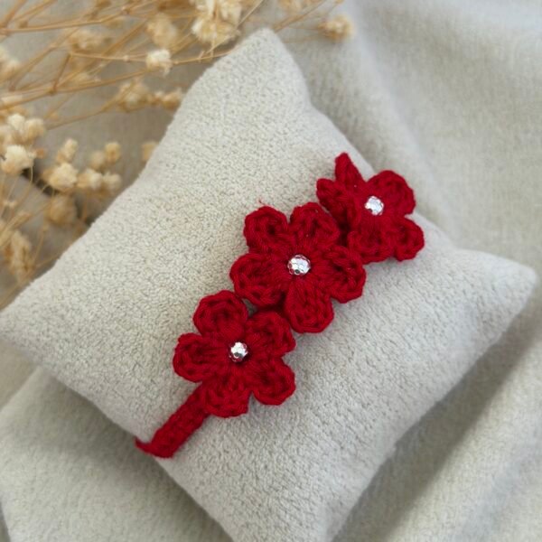 Red Crochet Flower Silver Rakhi