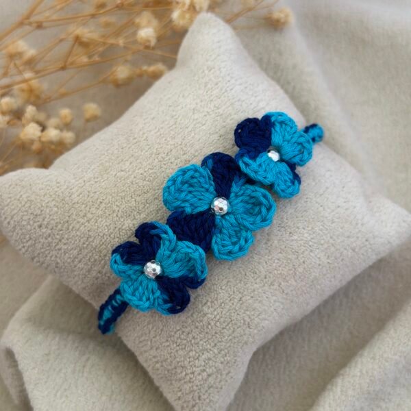 Blue Crochet Flower Silver Rakhi