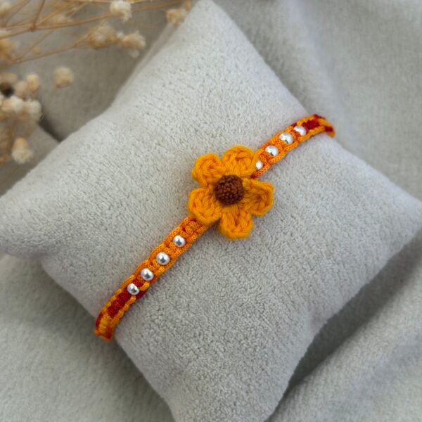 Rudraksha Crochet Flower Silver Rakhi