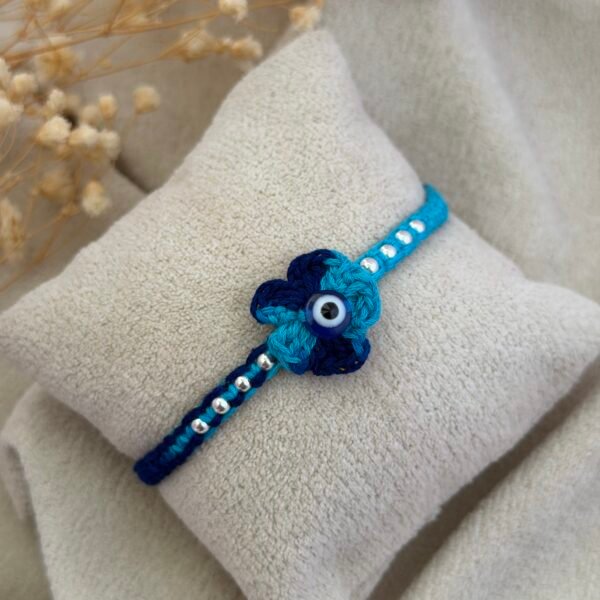 Evil eye Crochet Flower Silver Rakhi