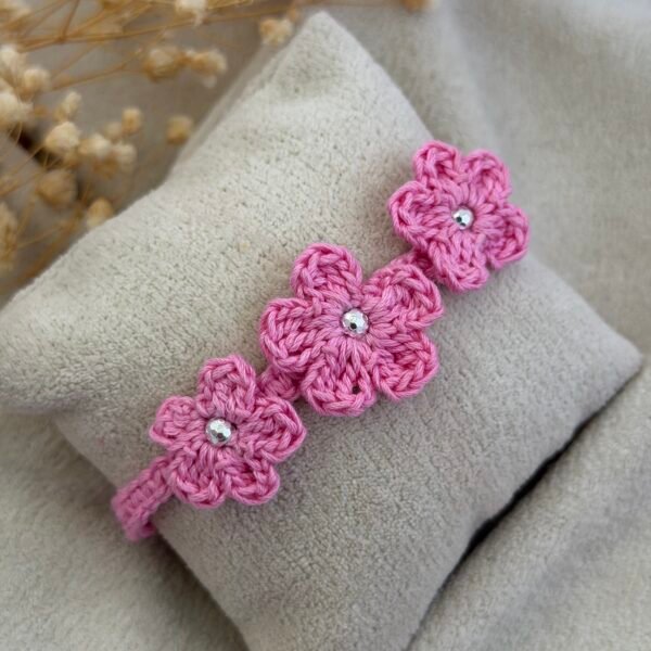 Pink flower crochet silver rakhi